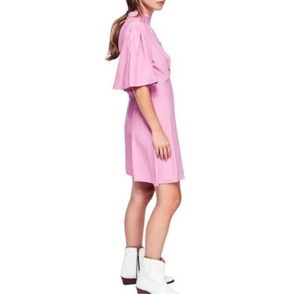Free People Ruched Mock Neck Flutter Sleeves dress size 4 - Picture 4 of 14